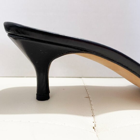 Vintage Isaac Mizrahi Black Open-Toe Mules Heels with Glitter Detail | Size 10B - Picture 8 of 14